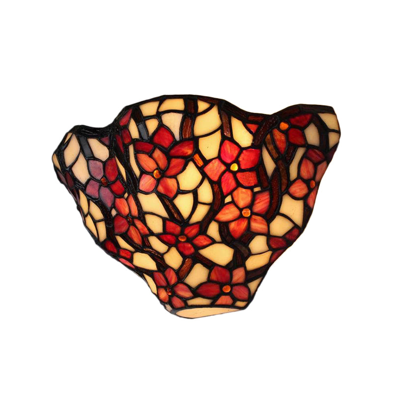 Floral Front Door Wall Sconce Stained Glass Tiffany Rustic Wall Light in Black and Red