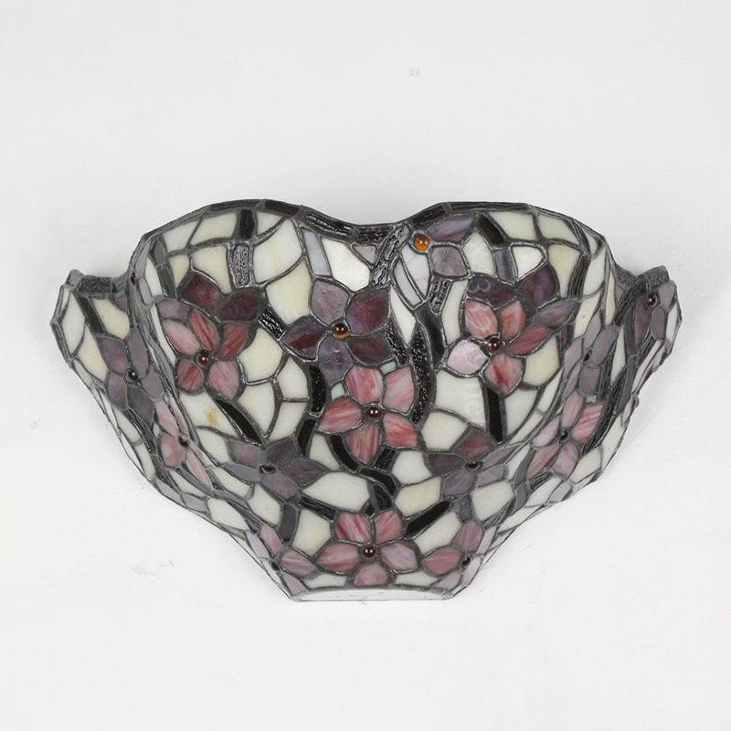 Floral Front Door Wall Sconce Stained Glass Tiffany Rustic Wall Light in Black and Red