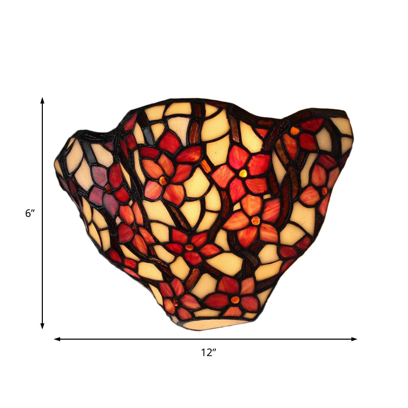 Floral Front Door Wall Sconce Stained Glass Tiffany Rustic Wall Light in Black and Red