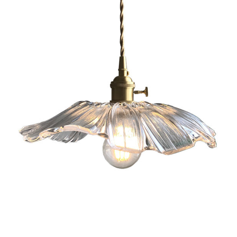 Estilo moderno Luz de colgante de hoja de loto Vidrio transparente 1 Lámpara colgante de luz para balcón