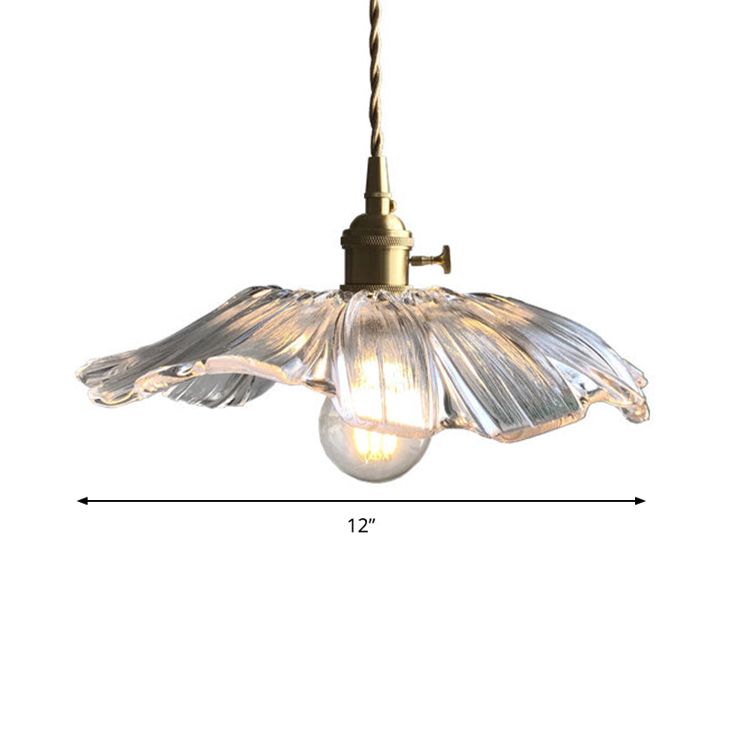 Estilo moderno Luz de colgante de hoja de loto Vidrio transparente 1 Lámpara colgante de luz para balcón
