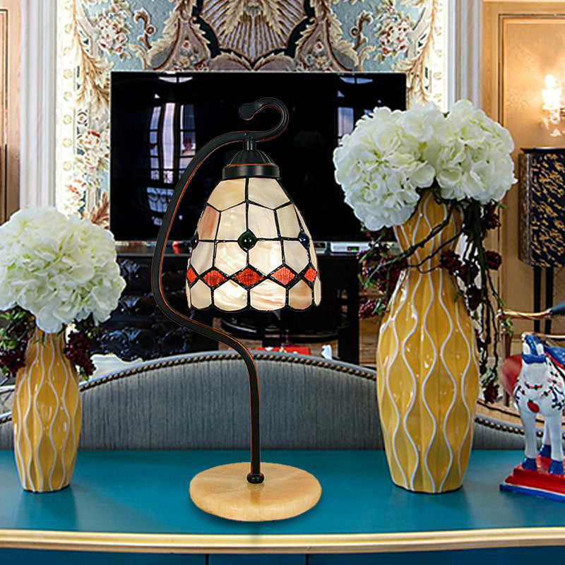 Tiffany Style Shell Flared Table Lamps 1 Light Accent Table Lamp with Marble Base for Bedroom Bedside