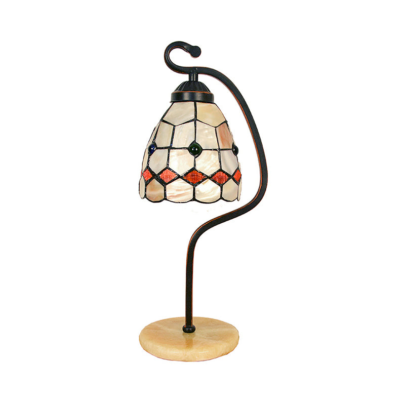 Tiffany Style Shell Flared Table Lamps 1 Light Accent Table Lamp with Marble Base for Bedroom Bedside