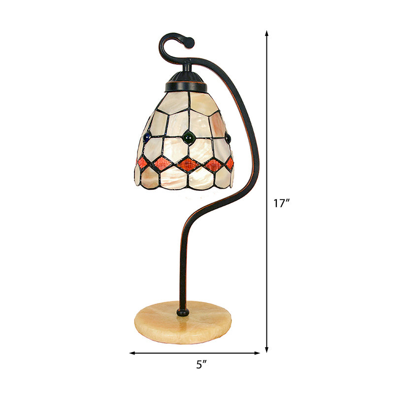 Tiffany Style Shell Flared Table Lamps 1 Light Accent Table Lamp with Marble Base for Bedroom Bedside