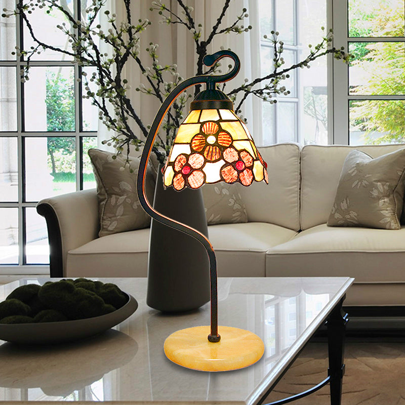 Tiffany Style Shell Flared Table Lamps 1 Light Accent Table Lamp with Marble Base for Bedroom Bedside