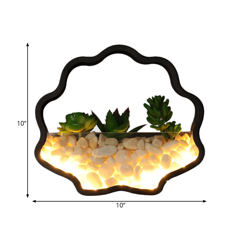Fake Succulent Plant Wall Light Metal Stone Modern Creative Sconce Light in Black for Bedroom