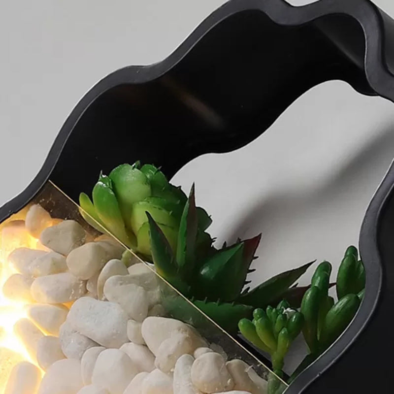 Fake Succulent Plant Wall Light Metal Stone Modern Creative Sconce Light in Black for Bedroom