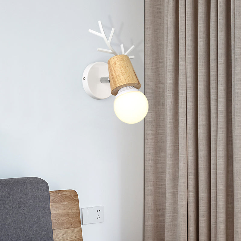 Study Room Deer Horn Wall Light Metal 1 Head Rustic Style White Sconce Light
