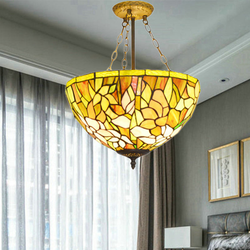 Tiffany élégant pétale plafond pendentif vitrail jaune lustre pour salle à manger