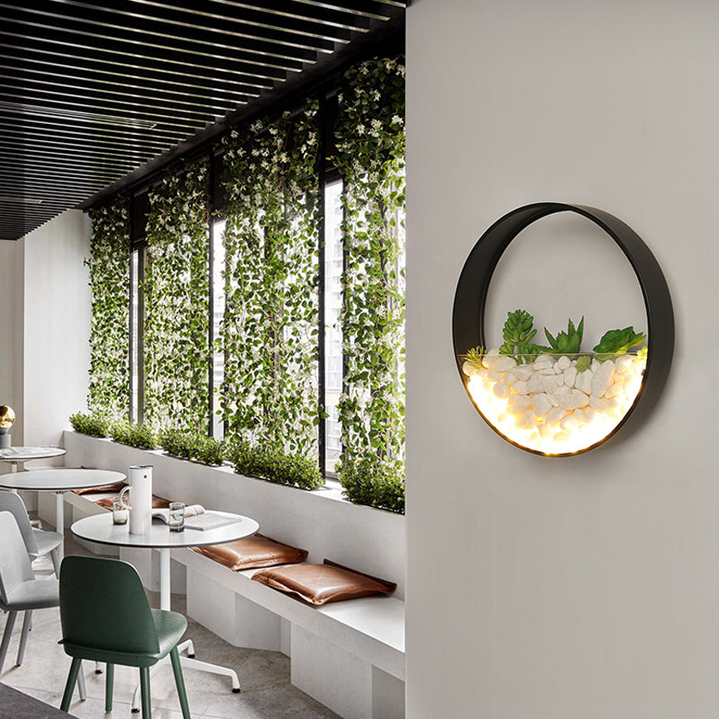 Bigodomina grande o parete luce acrilica leggera con falsa succulenta e pietra per la camera da letto del soggiorno
