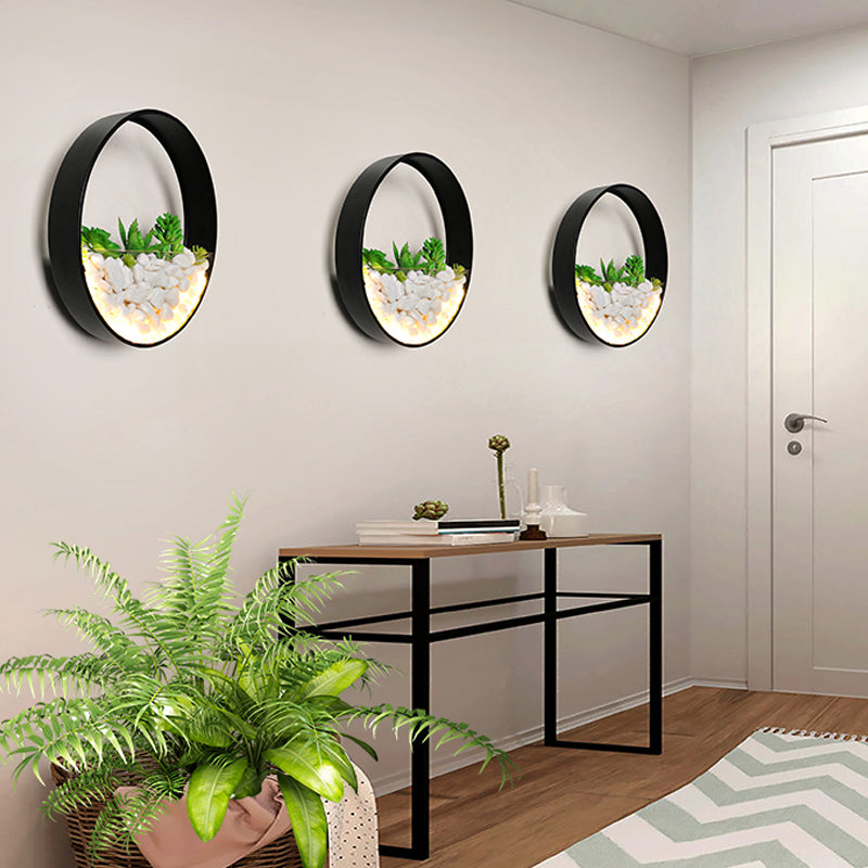 Bigodomina grande o parete luce acrilica leggera con falsa succulenta e pietra per la camera da letto del soggiorno