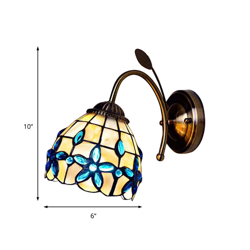 Shell Blossom Wall Light with Leaf Single Bulb Tiffany Wall Sconce for Study Room