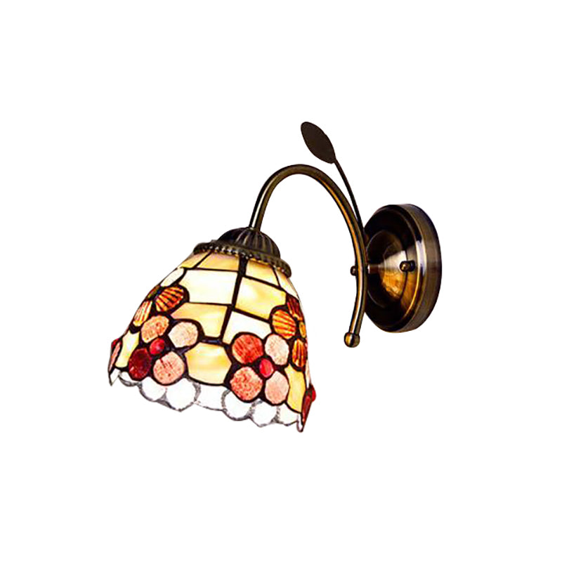 Shell Blossom Wall Light with Leaf Single Bulb Tiffany Wall Sconce for Study Room