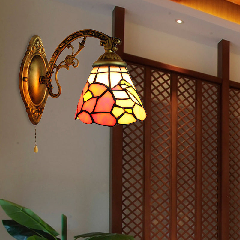 Dining Room Floral Wall Sconce Stained Glass One Light Tiffany Rustic Sconce Light in Antique Brass
