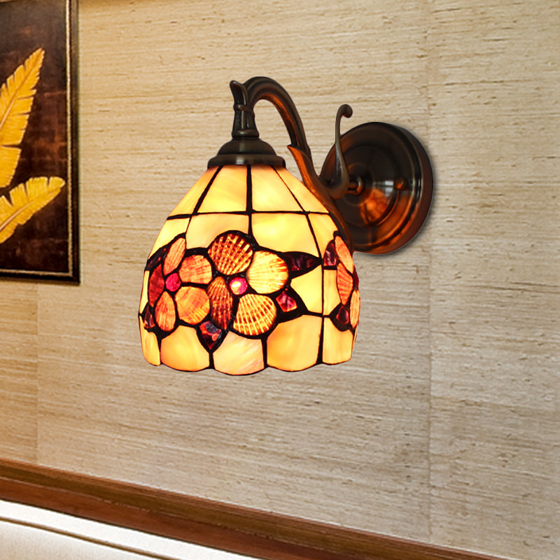 Rustic Style Petal Wall Sconce 1 Light Stained Glass Wall Lamp in Orange for Bedroom
