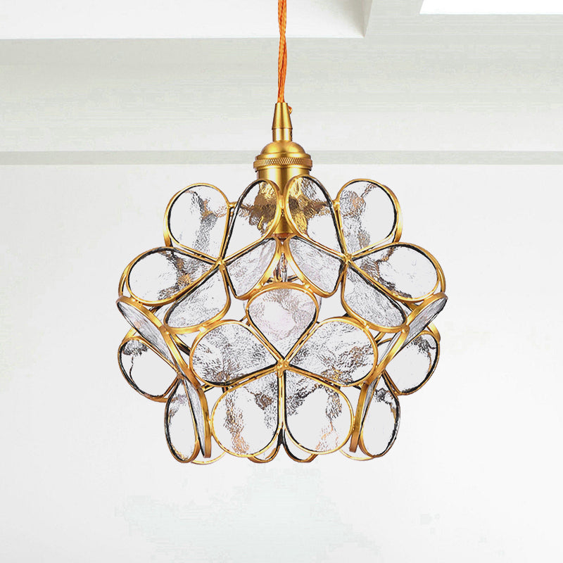 Flower Dining Table Pendant Light Metal & Glass Single Light Stunning Hanging Lamp in Gold