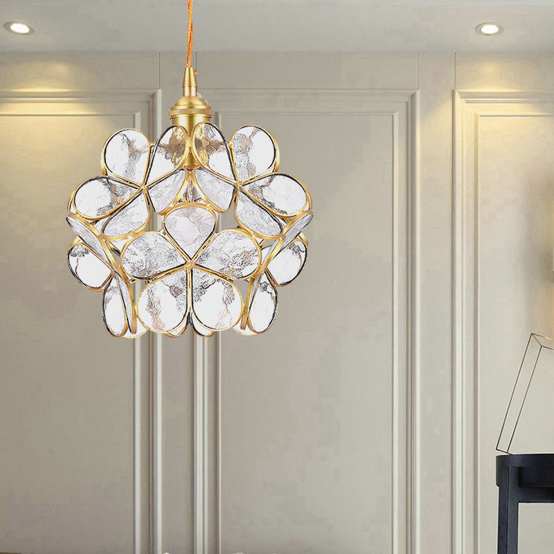 Flower Dining Table Pendant Light Metal & Glass Single Light Stunning Hanging Lamp in Gold