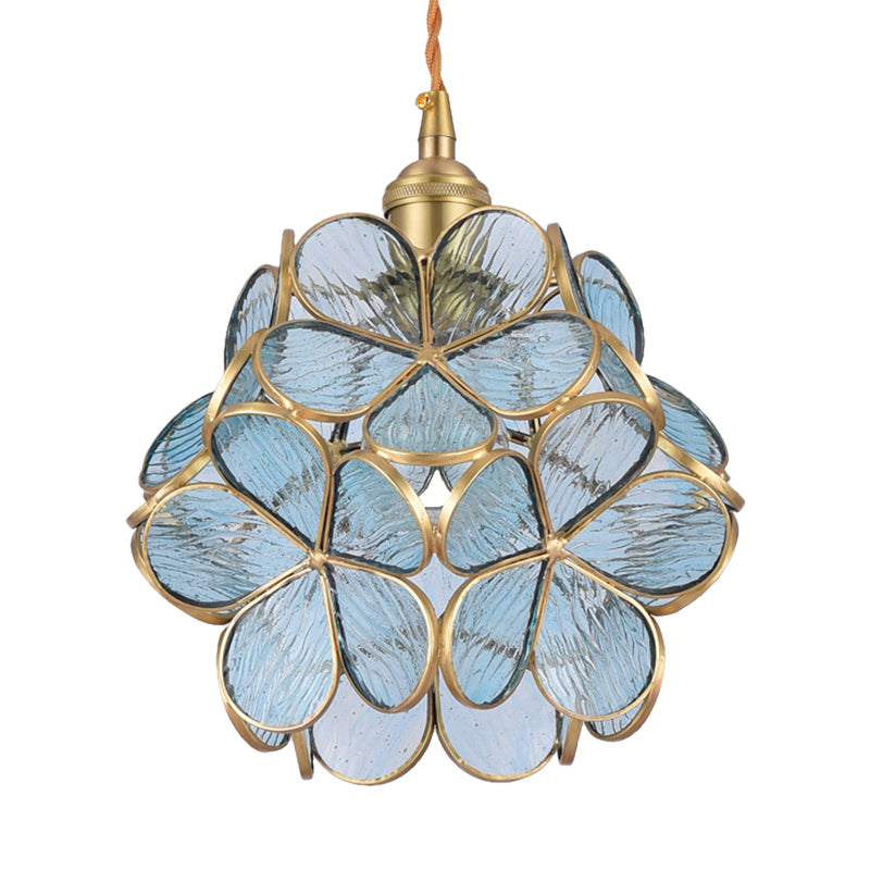 Flower Dining Table Pendant Light Metal & Glass Single Light Stunning Hanging Lamp in Gold