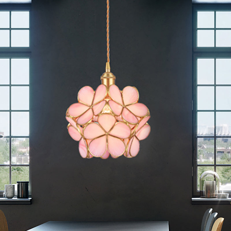 Flower Dining Table Pendant Light Metal & Glass Single Light Stunning Hanging Lamp in Gold