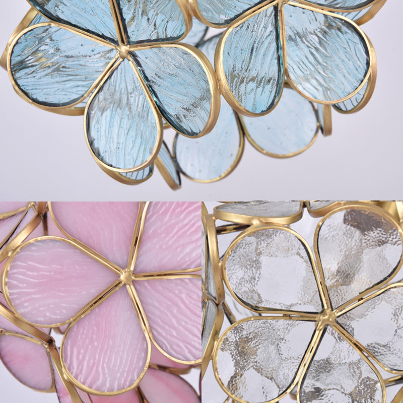 Flower Dining Table Pendant Light Metal & Glass Single Light Stunning Hanging Lamp in Gold