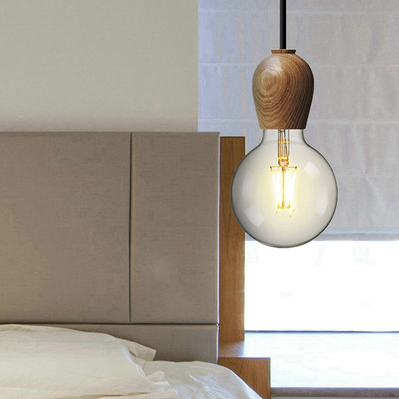 Wooden Lamp Socket Pendant Lamp Kitchen Bedroom 1 Light Minimalist Style Suspension Light in Beige