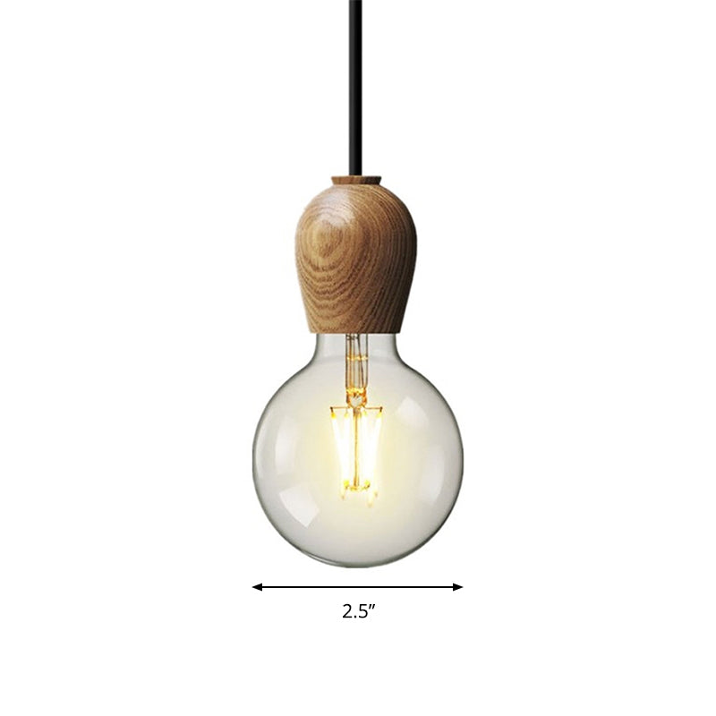 Wooden Lamp Socket Pendant Lamp Kitchen Bedroom 1 Light Minimalist Style Suspension Light in Beige