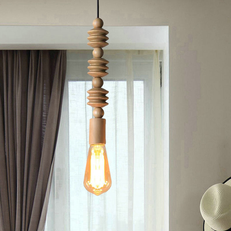 Lampe suspendue à l'ampoule nue de style japonais avec déco en bois simple pendante lumière en beige pour la cuisine