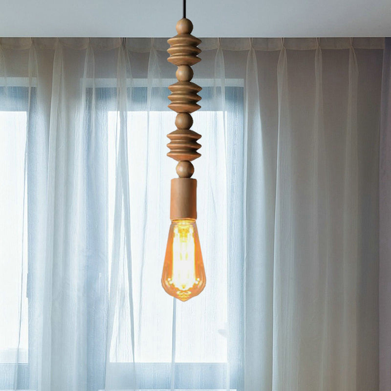 Lampe suspendue à l'ampoule nue de style japonais avec déco en bois simple pendante lumière en beige pour la cuisine
