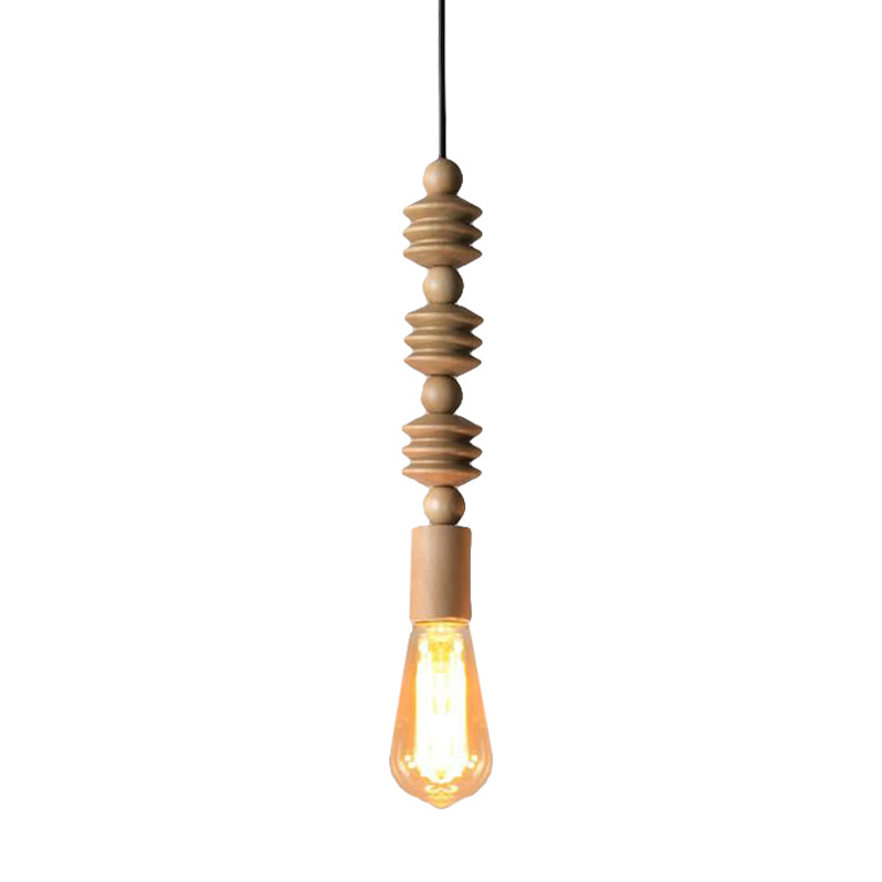 Lampe suspendue à l'ampoule nue de style japonais avec déco en bois simple pendante lumière en beige pour la cuisine