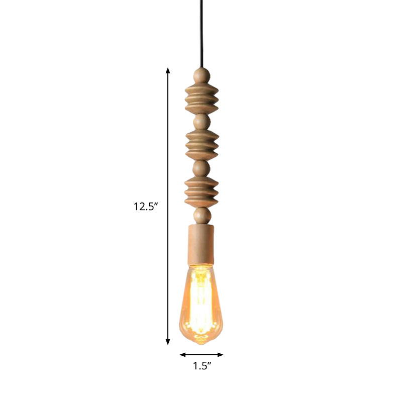 Lampe suspendue à l'ampoule nue de style japonais avec déco en bois simple pendante lumière en beige pour la cuisine