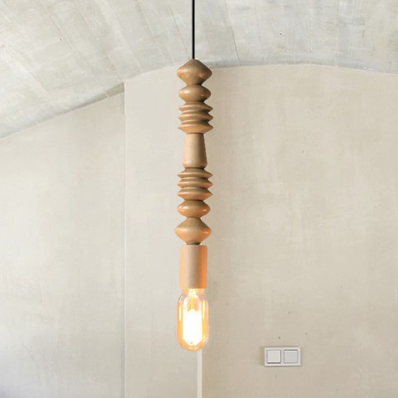 Lampe suspendue à l'ampoule nue de style japonais avec déco en bois simple pendante lumière en beige pour la cuisine