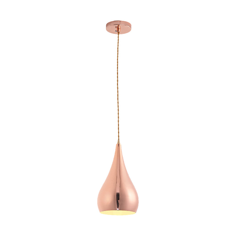 Rose Gold Teardrop Hanging Lamp 1 Head Contemporary Metal Pendant Light for Kitchen Island