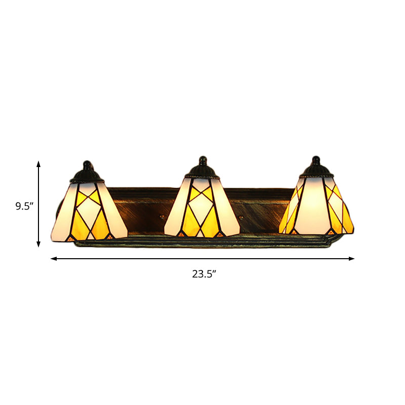 Tiffany Cone Wall Mounted Lamp 3 Heads Yellow/Amber Glass Sconce Light Fixture for Hallway