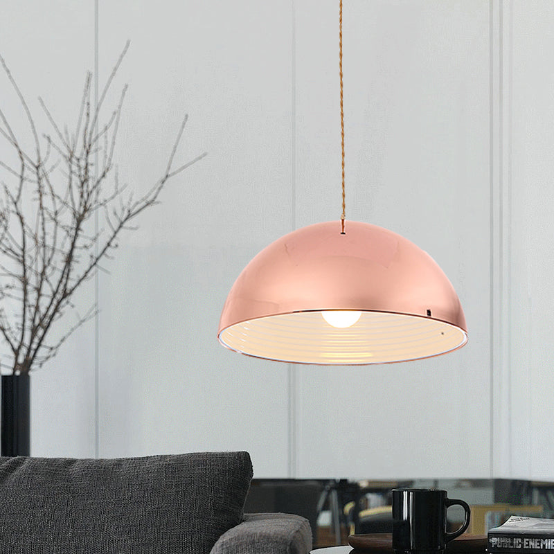 Pentif de pendentif en or rose contemporain Shade Domed 12 "/ 16" de large 1 lumière suspendue métallique pour le restaurant