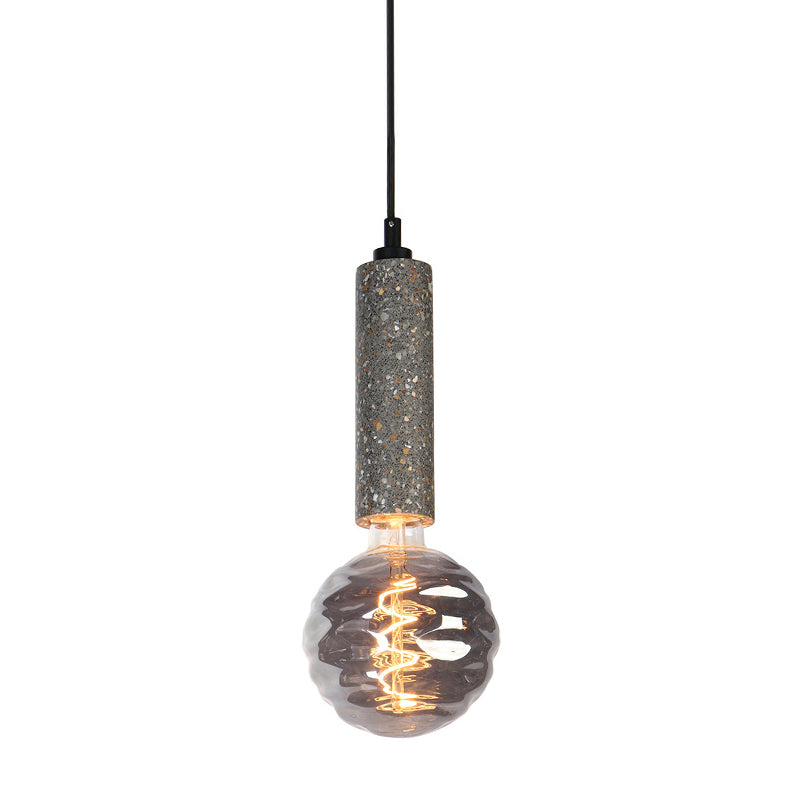 Style simple orbe pendentif léger verre fossette 5 "W 1 lampe à suspension légère avec déco de tube gris / blanc pour boutique en tissu