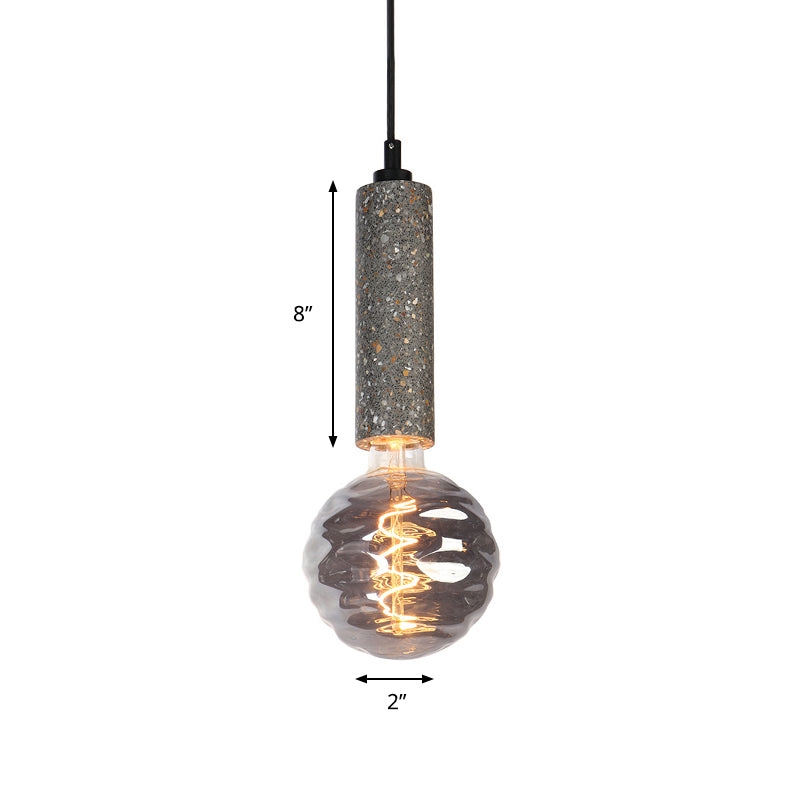 Style simple orbe pendentif léger verre fossette 5 "W 1 lampe à suspension légère avec déco de tube gris / blanc pour boutique en tissu