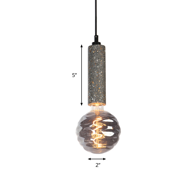 Style simple orbe pendentif léger verre fossette 5 "W 1 lampe à suspension légère avec déco de tube gris / blanc pour boutique en tissu