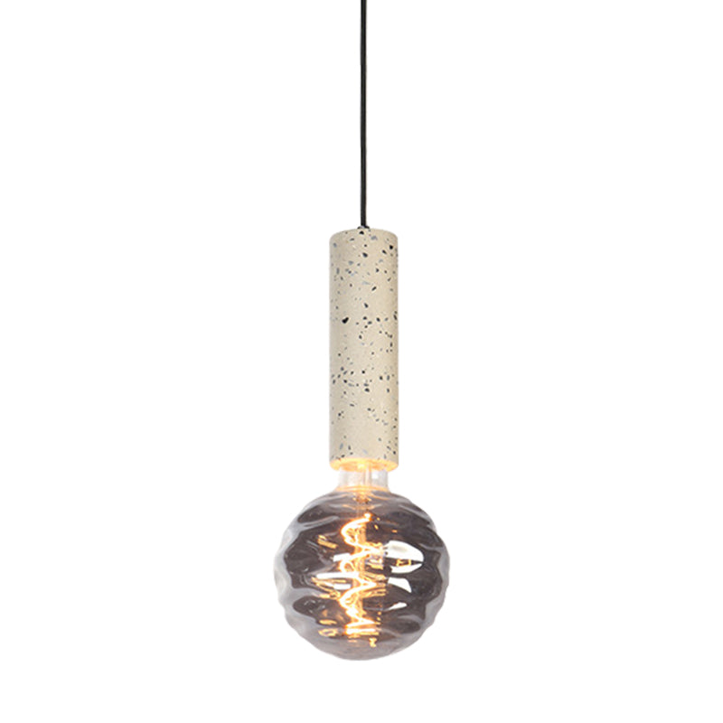 Style simple orbe pendentif léger verre fossette 5 "W 1 lampe à suspension légère avec déco de tube gris / blanc pour boutique en tissu