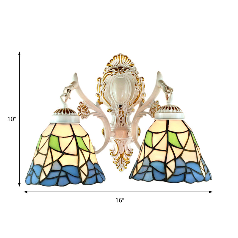 2 Lights Bell Wall Fixture Light Lodge Stained Glass Flower Wall Sconce Lighting for Bedroom Lighting