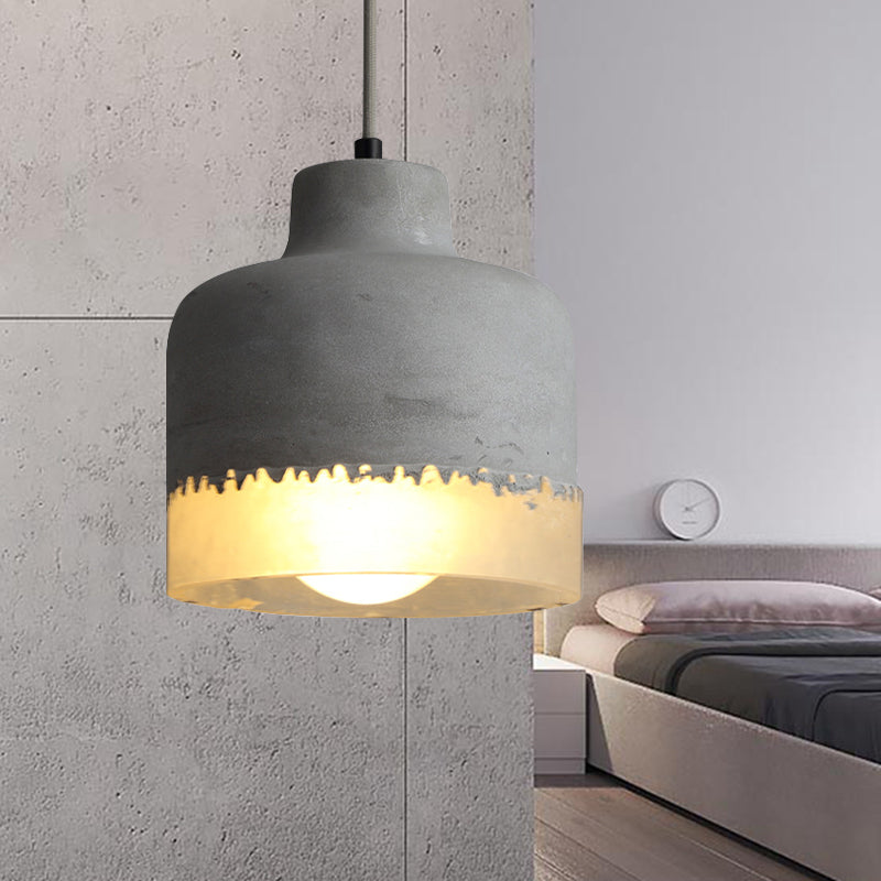 Drum Balcony Living Room Pendant Light Cement 1 Head Simple Ceiling Light in Gray