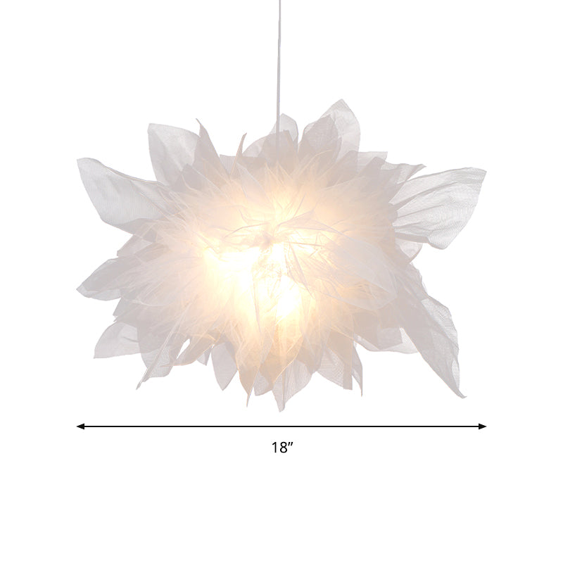 1 Light Floral Theme Pendant Lighting moderne joli tissu suspendu Light en blanc pour chambre à coucher