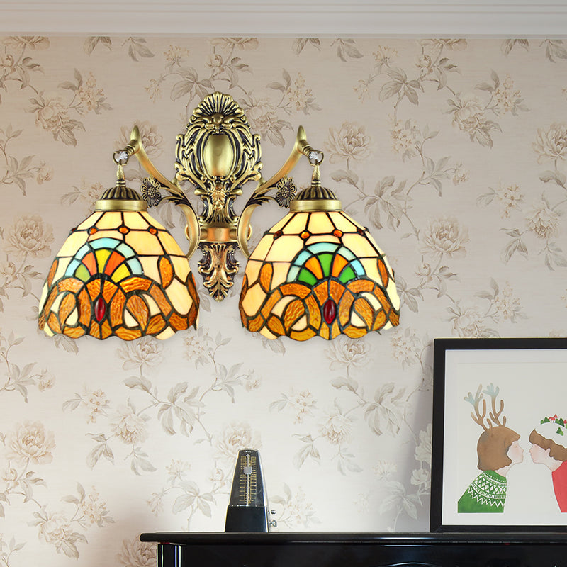 Lámpara de pared con cúpula multicolor, vidrieras victorianas, 2 cabezales, lámpara de pared para comedor