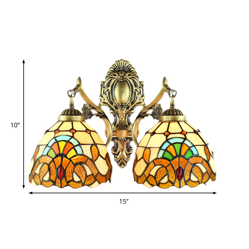Lámpara de pared con cúpula multicolor, vidrieras victorianas, 2 cabezales, lámpara de pared para comedor