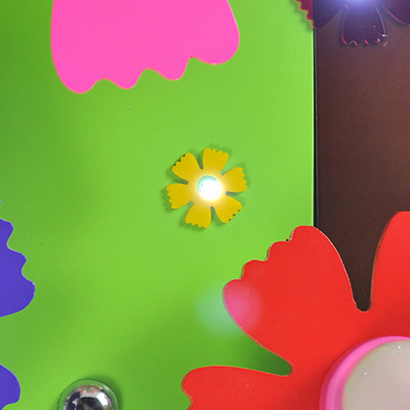 Colorful Flower Ceiling Light Four Heads Cartoon Wood Flush Mount Light for Girls Bedroom