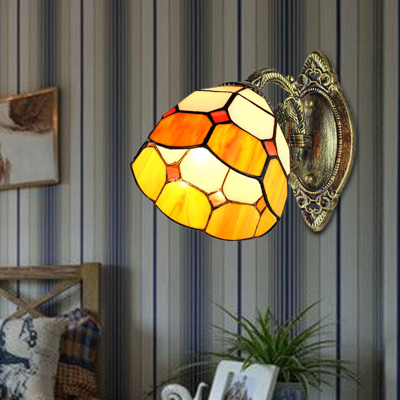Domed Wall Sconce Lighting Tiffany Stained Glass 1 Head Wall Sconce Lamp Fixture in Yellow