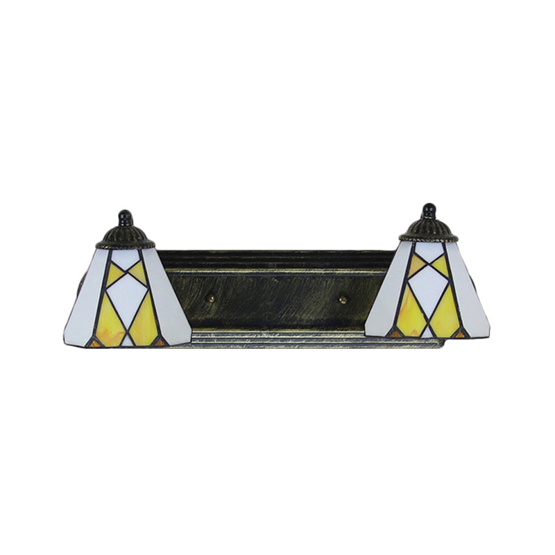 Yellow Glass Cone Sconce Lighting Tiffany 2 Heads Bronze Wall Mount Light for Bedroom