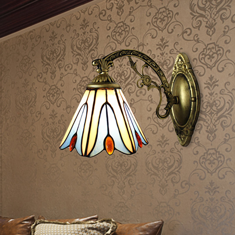 Vintage Bell Shade Wall Fixture Light Stained Glass 1 Light Wall Sconce in Blue for Bedroom Lighting