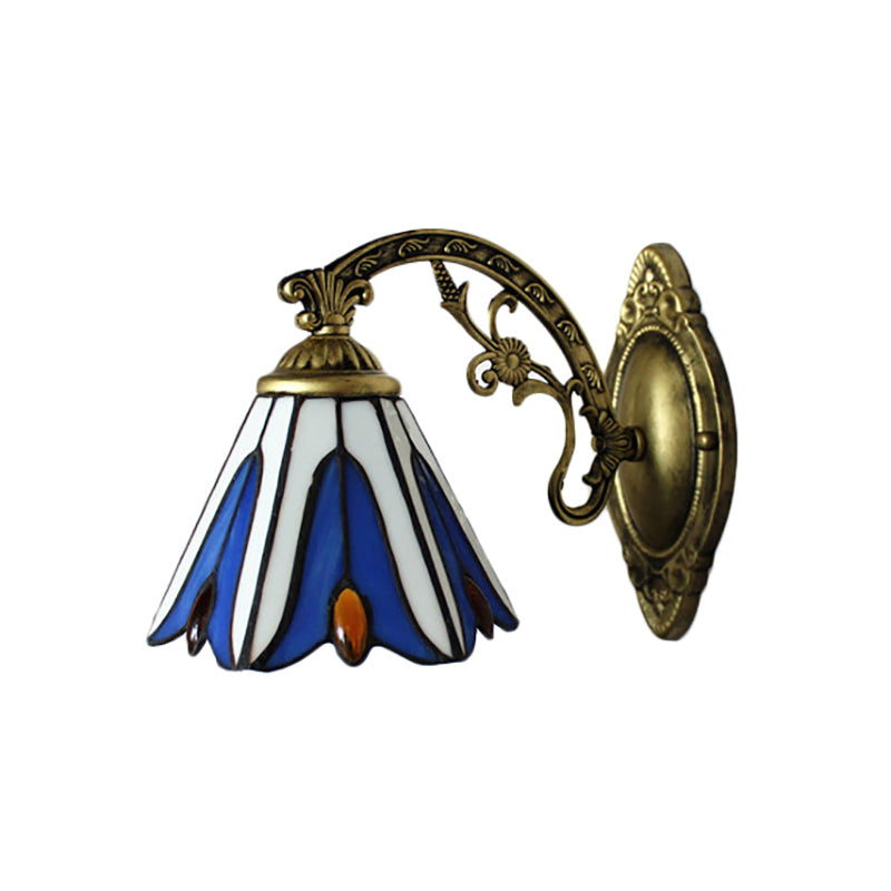 Vintage Bell Shade Wall Fixture Light Stained Glass 1 Light Wall Sconce in Blue for Bedroom Lighting