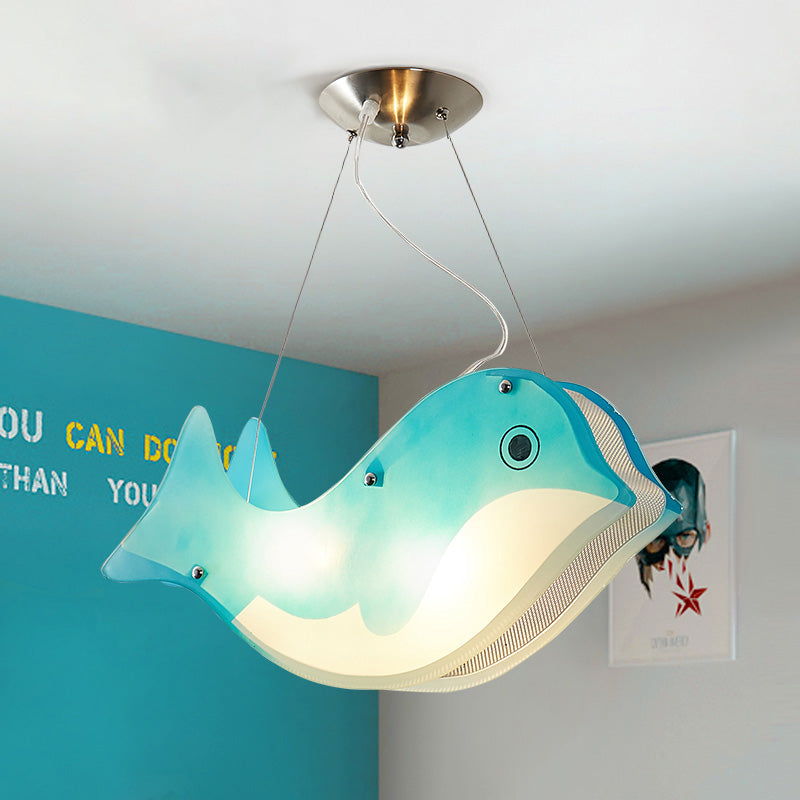 Pesce moderno appeso in metallo a due luci a soffitto blu a soffitto per le ragazze camera da letto