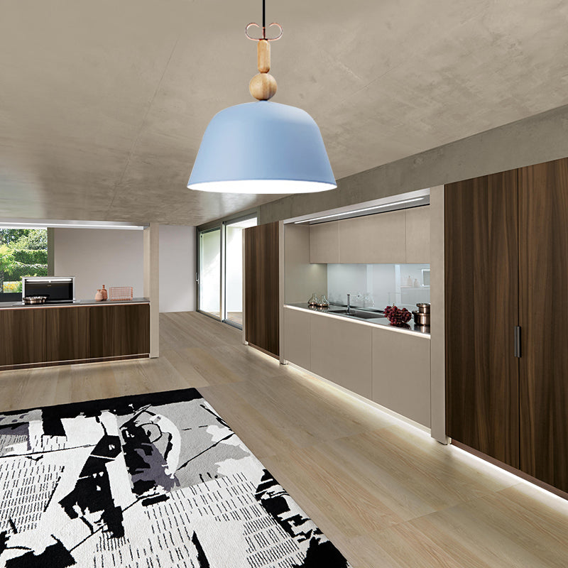 Noordse felgekleurde hanglamp bell schaduw enkele kop metalen plafondverlichting in blauw/roze/rood/geel voor woonkamer